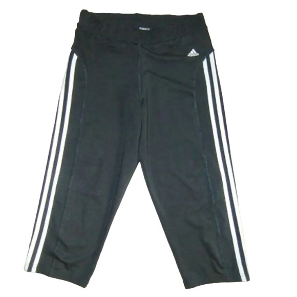 Adidas Women Size XS 3-Stripe 3/4 Pants Black Running  Training SZ 34/36 - Picture 1 of 3